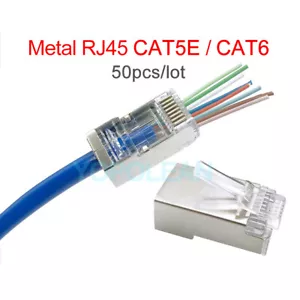 50PCS Nuovo Connettore RJ45 Schermato Cat 6 Cavo di Rete Spina Adattatore Placcato Oro - Foto 1 di 6