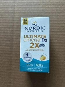 Nordic Naturals Ultimate Omega-D3 2X Mini 60 Ct Lemon Exp 04/27 - Picture 1 of 4