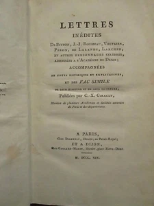 GIRAULT : LETTRES INEDITES DE BUFFON, ROUSSEAU, VOLTAIRE..., 1819. fac similés - Picture 1 of 12