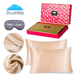 BlueHills 22 Momme Pure Mulberry Silk Pillowcase 3 piece Gift Set Gold Standard - Picture 1 of 1