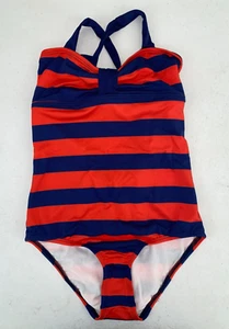 Splendid Girls Striped One Piece Swimsuit Orange/Navy Size 12 - Picture 1 of 3