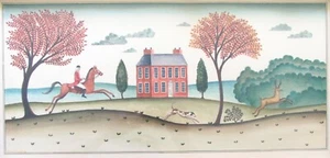 Diane Ulmer Pedersen Original Watercolor Folk Art Hunting Scene Painting  - Picture 1 of 6