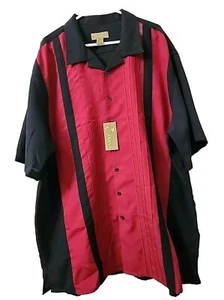 Cabana Buttons Shirt Men's Size 4XLT Polyester Short-Sleeve  Color Black &Red - Picture 1 of 11