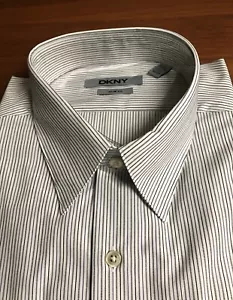DKNY Men's Slim Fit Cotton Striped Dress Shirt River Rock XL 17" 32-33" - Picture 1 of 5