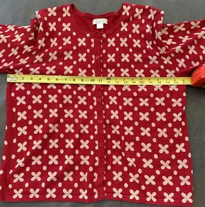 EUC Christopher & Banks Vintage Cardigan Red Button White Women 100% Cotton Rare - Picture 1 of 7