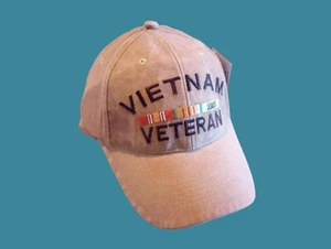 U.S MILITARY VIETNAM VETERAN HAT EMBROIDERED MILITARY BALL CAP KHAKI STONEWASHED - Picture 1 of 16