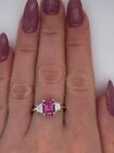 Platinum Ring Lab Created Diamond Emerald Cut 3.10 Ct PT950 Purple Pink Sapphire