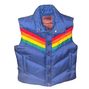 Vintage Rare Sergio Valente Rainbow/Navy Blue Down Ski Vest - That 70’s Show - Picture 1 of 5