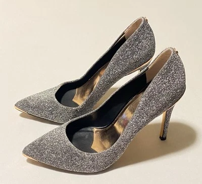 Ted Baker Stiletto MetallicSilver блестящий заостренный каблук насос женщин обуви 36,5/США 6 - Изображение 1 из 4