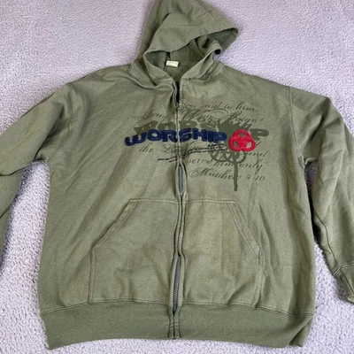 Sudadera Adoración Jesús Para Hombres XL Cremallera Completa Suéter Mateo 4:10 Doble Cara Verde Foto 1 de 4