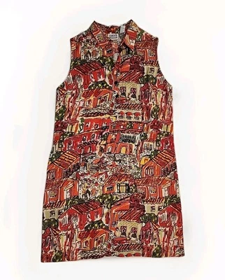 Vestido Camisa Chico's Mezcla de Lino Sin Mangas Talla L Bolsillos Escena de Pueblo Ropa de Resort Foto 1 de 4