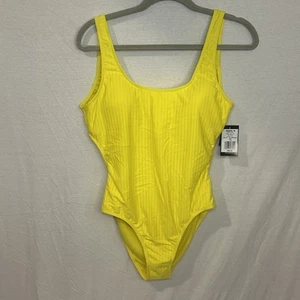 Nine West One Piece Contemporary Coverage Yellow Bathing Swim Suit Size L NWT - Picture 1 of 9