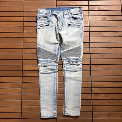 Balmain Paris 32x30 Moto Biker Distressed Slim Designer Jeans Made In Japan (3) - Image 1 of 4