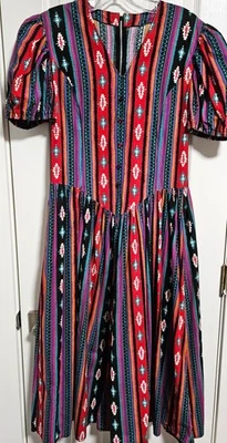 Vestido de Colección Hecho a Mano Estampado del Suroeste Algodón Pradera Cottagecore Recreación Foto 1 de 4