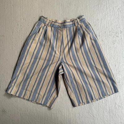 Vintage 80s Ouiset Pleated Striped 24" Petite Shorts - Image 1 of 3