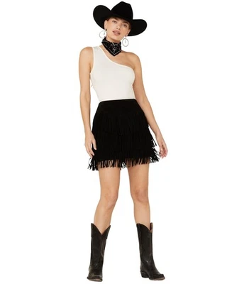 Scully Women's Fringe Tiered Suede Mini Skirt - L704-BLACK - Image 1 of 4