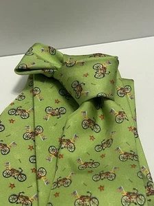 Peter Blair 100% Silk Tie Mint Green Bicycles American Flags Repp 59” X 3.5” USA - Picture 1 of 3