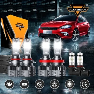 AUXBEAM 9005 H11 LED Headlight+H10 9145 Fog Bulbs White for Ford F150 2015-2023 - Picture 1 of 12