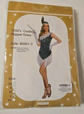 Flapper Dress Size Large Halloween Pixiemain 1920’s Green Sequin Gatsby Cocktail - Image 1 of 4