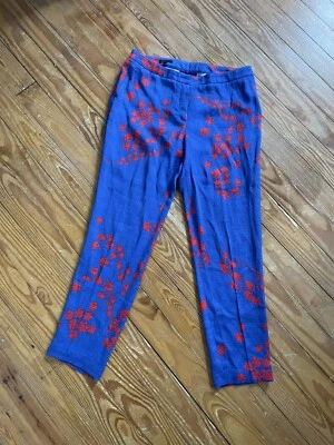 Escada Red/Blue Floral-Print Ankle Pants Women’s Size 38 Foto 1 de 4