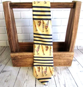 Tommy Hilfiger Fun Necktie FISHING LURES 100% Italian Silk Yellow Blue Stripes - Picture 1 of 10