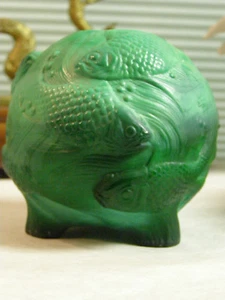 Rare Ingrid Schlevogt Czech Malachite Glass Gold Fish Mini Oil Lamp Base Signed - Picture 1 of 12