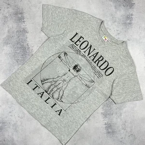 Vintage Leonardo Da Vinci The Vitruvian Man Italia T-Shirt Grau Größe Small 00’s - Bild 1 von 12
