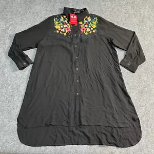 NEW Brand Shirt Womens XXL Black Button Down Embroidered Floral Breathable - Picture 1 of 13