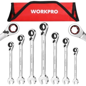 WORKPRO 3-in-1 Reversible Ratchet Wrench Set 7PC SAE 5/16-3/4" 6PT 12PT Open-End - Picture 1 of 11