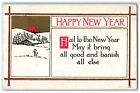 1914 Happy New Year Arts Crafts Portage Wisconsin WI Posted Antique Postcard