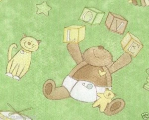 Button Up Bears - Green Quilt Fabric - Half Yard - Picture 1 of 3