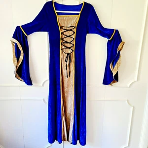 Womens Renaissance Medieval Costume Flare Sleeve Maxi Dress Size S-M Adjustable - Picture 1 of 14