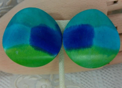 Y2K Hawaii Island Tropical BIG Carved Wood Boho Mod Beach Ocean Clip Earrings - Image 1 of 4