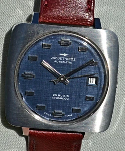 Very Rare Jaquet-Droz Automatic Steel Case Television 1970s Blue Dial - Picture 1 of 24