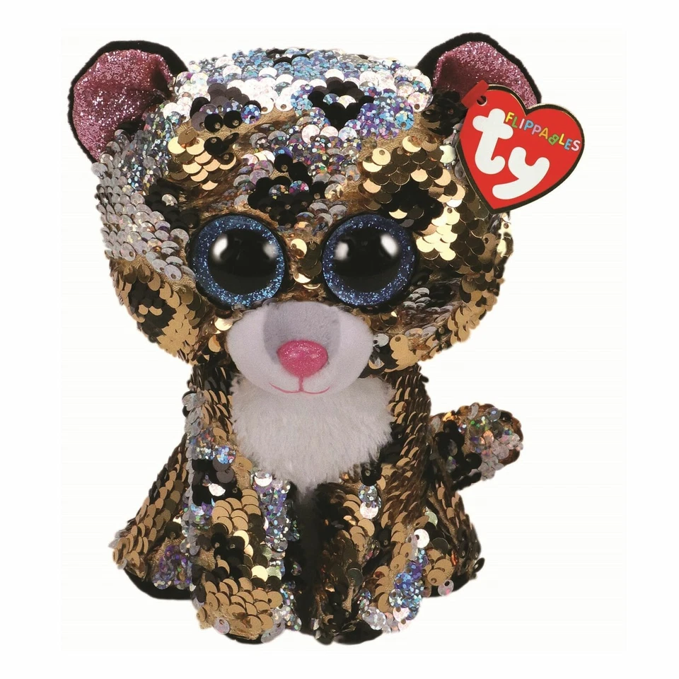 TY FLIPPABLES BEANIE BUDDIES BUDDY LARGE STERLING LEOPARD SEQUIN SOFT TOY BNWT - Image 1 of 1