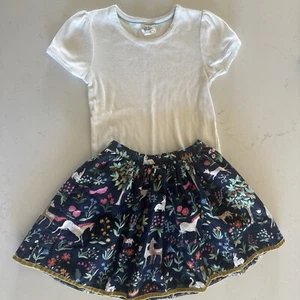 Mini Boden Girls size 7/8 Woodland Skirt And Girls 9/10 Short Sleeve White Shirt - Picture 1 of 6