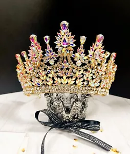 Gold Wedding Crown, Bridal Tiara, Princess Crown, Miss Universe Pageant Crown XL - Picture 1 of 8