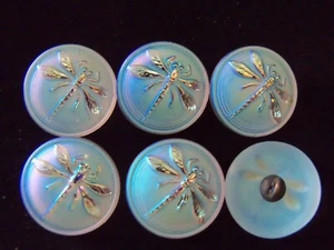 REDUCED CZECH GLASS BUTTONS (6 PCS) DRAGONFLY / AB FINISH (18mm) DS 009 - Picture 1 of 1