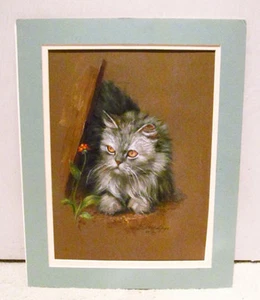 Doris Johnston Hays Künstler Original Pastellgrau Perserkatze ungerahmtes Gemälde - Bild 1 von 4