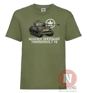 M4 Sherman Thunderbolt tank T-shirt WW2 US army Allied military vehicle kids tee - Picture 1 of 5