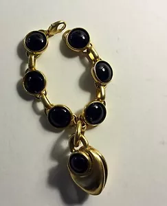 Robert Lee Morris/Donna Karan Gold Plated Brass & Onyx Charm Bracelet 1988 - Picture 1 of 3