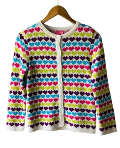 J. Khaki Girls Size L Heart Print Button Front Cardigan Sweater - Picture 1 of 6