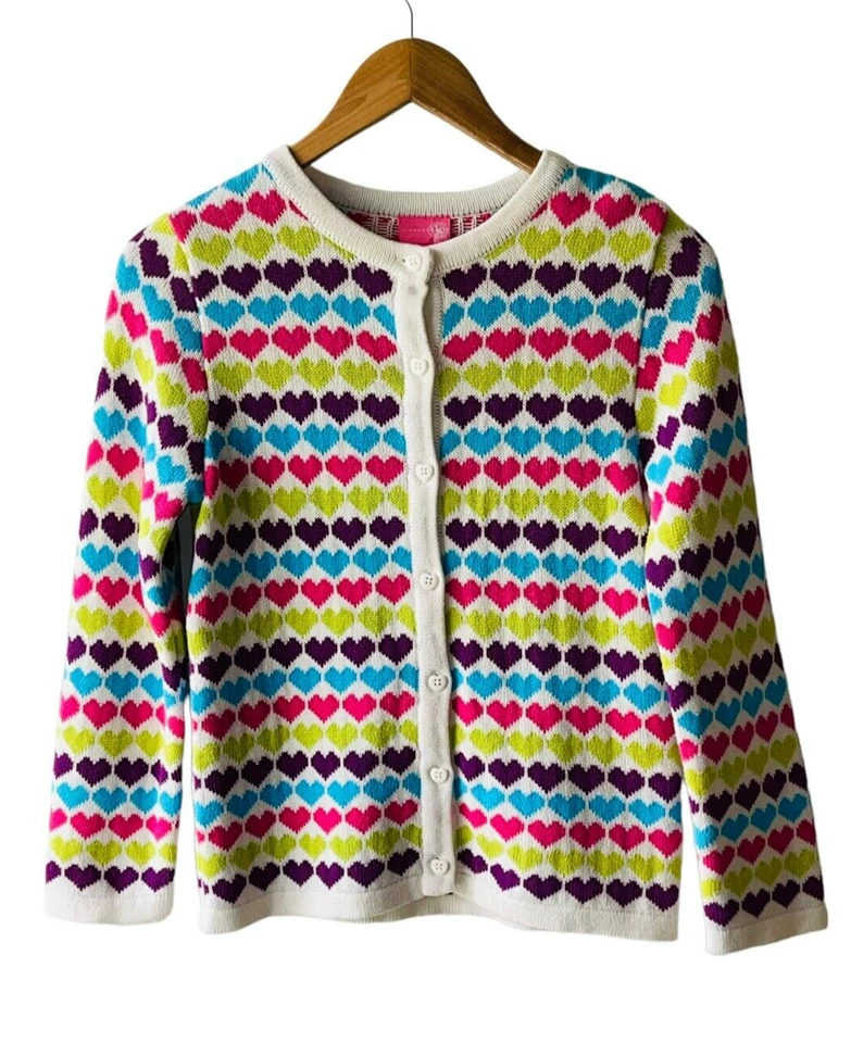 J. Khaki Girls Size L Heart Print Button Front Cardigan Sweater  - Image 1 of 4