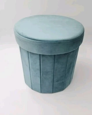 Storage Ottoman Round 14" Velvet Folding Storage Box Phantoscope Light Green - Image 1 of 4