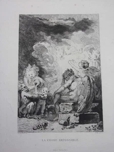 GRAVURE FRAGONARD 1840 / LA CHOSE IMPOSSIBLE - Imagen 1 de 2