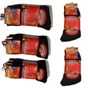 Ultimate   Pairs Men's Black Thermal Socks, Thick Warm Work Boot Socks Size 6-11 - Picture 1 of 8