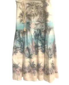 Joie Tropical Print Linen Blend Boho Skirt Lined Rope Belt Shells Women’s Size M - Picture 1 of 11