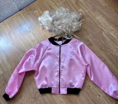 Charades Pink Satin Ladies Zip Front Costume Jacket + Blonde Wig Adult Medium - Image 1 of 4