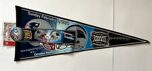 2004 Super Bowl XXXVII N.E. Patriots vs Panthers Felt Banner Flag Decal, Button, - Picture 1 of 8