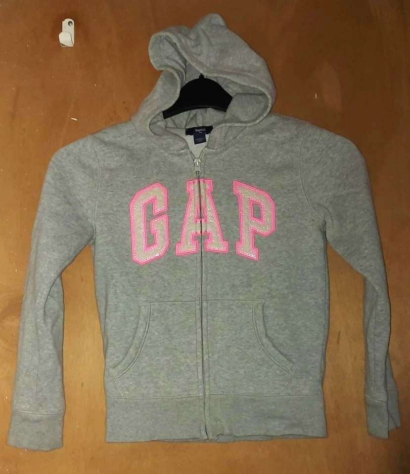 Gap girls grey hoodie with zip & sparkles on GAP logo - Image 1 of 2